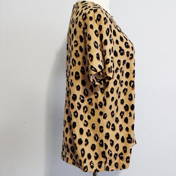 A New Day Womens S Blouse Short Sleeve Tan Cheetah Leopard Animal Print Small - Picture 2 of 6